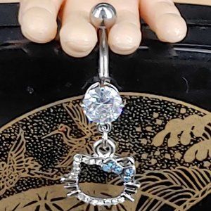 Blue and Clear Crystal “Hello Kitty” Belly Ring